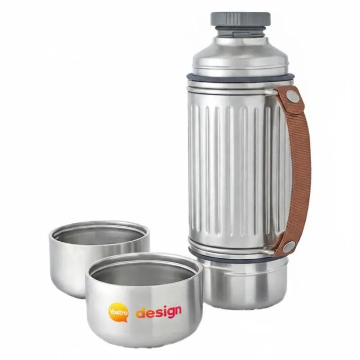 Borraccia 1 L personalizzabile in acciaio inox con 2 bicchieri - Explorer Duo