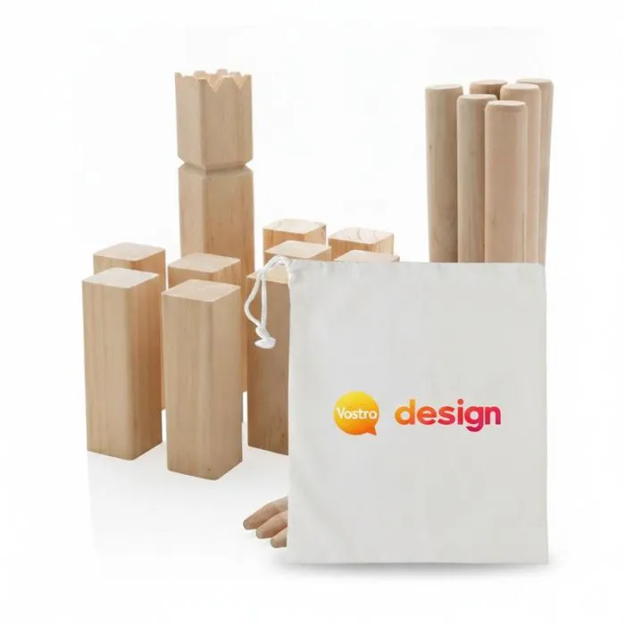 Set da gioco Kubb in legno con logo pubblicitario
