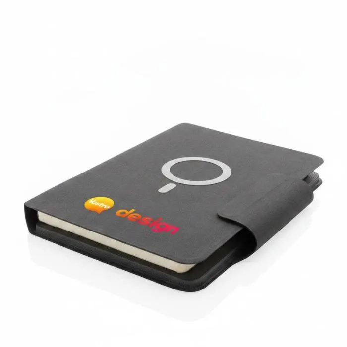 Taccuino A5 personalizzato con caricatore magnetico da 10 W Artic