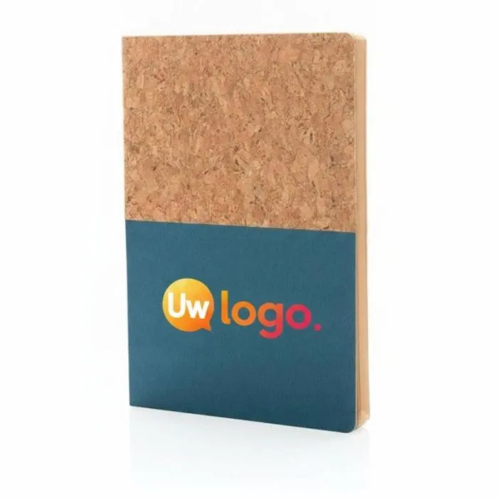 A5-promotieblok met omslag van kraftpapier en kurk