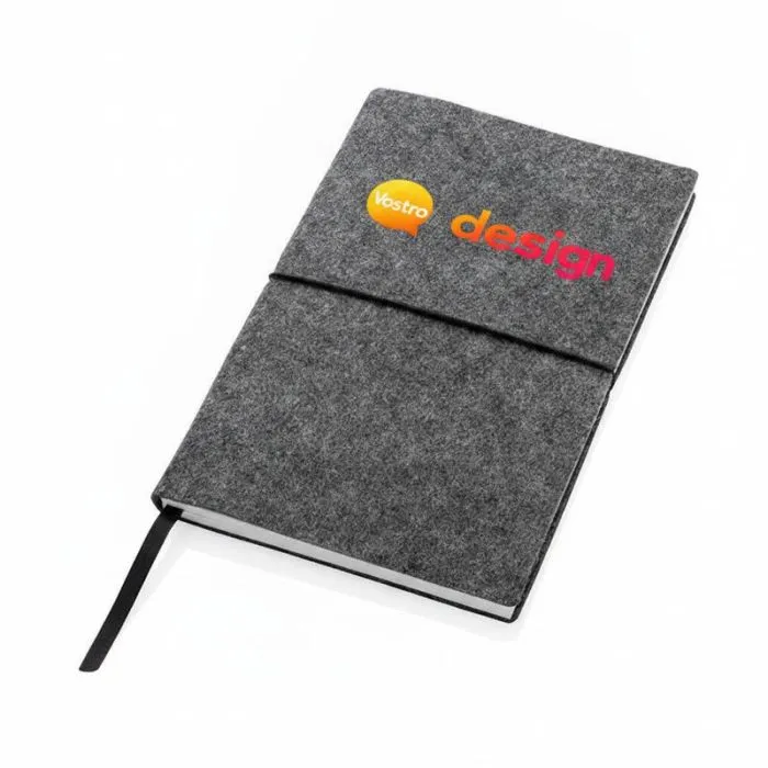 Quaderno A5 con copertina morbida in feltro riciclato certificato GRS, personalizzato