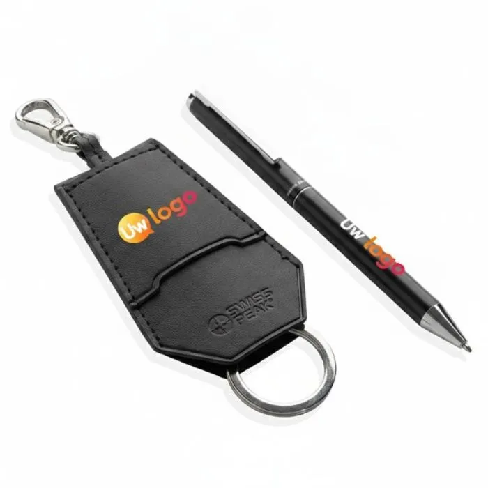 Gepersonaliseerde Swiss Peak-set met gerecyclede sleutelhanger en pen van RCS