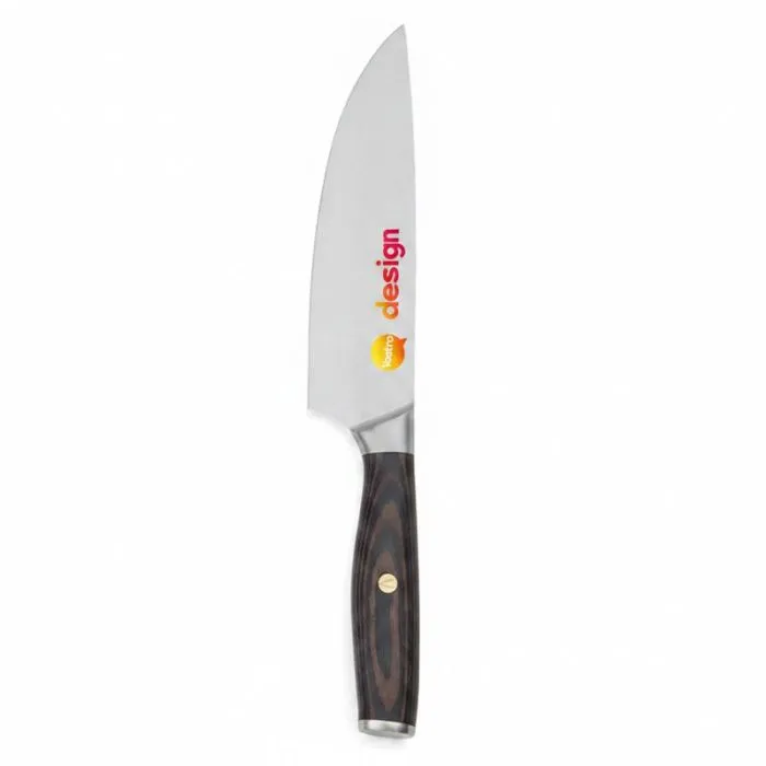 Coltello da chef personalizzato in acciaio inossidabile riciclato RCS con manico in legno di pakka