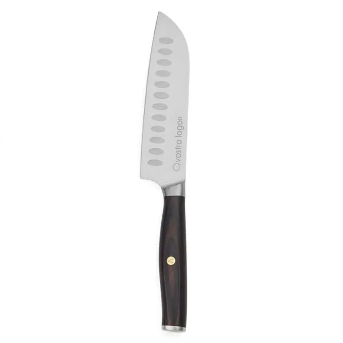 Coltello Santoku personalizzato in acciaio inossidabile riciclato con manico in legno di pakka