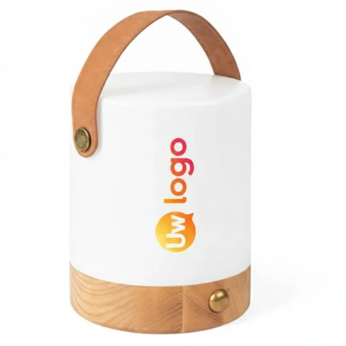 Gepersonaliseerde draagbare lantaarn van gerecycled ABS en acaciahout met USB-C