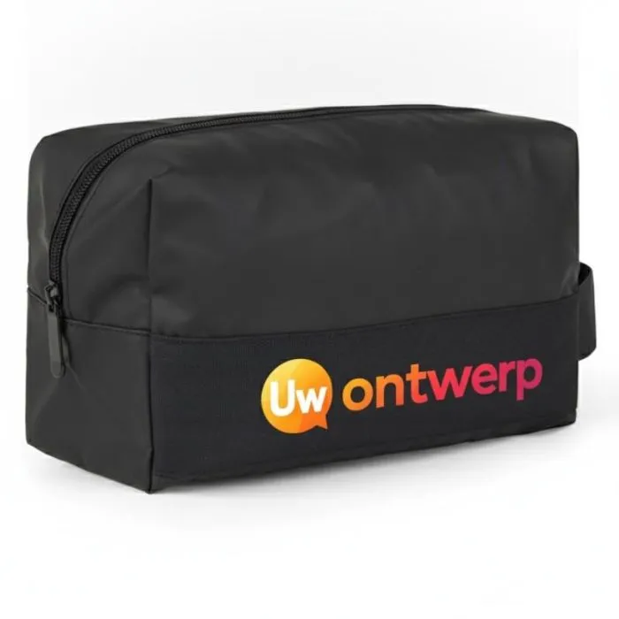 Gepersonaliseerde toilettas van GRS-polyester met PU-coating en handvat