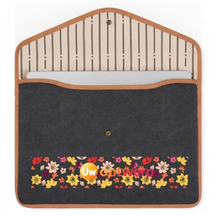 Gepersonaliseerde Bosler-laptophoes van gerecycled canvas met drukknoop