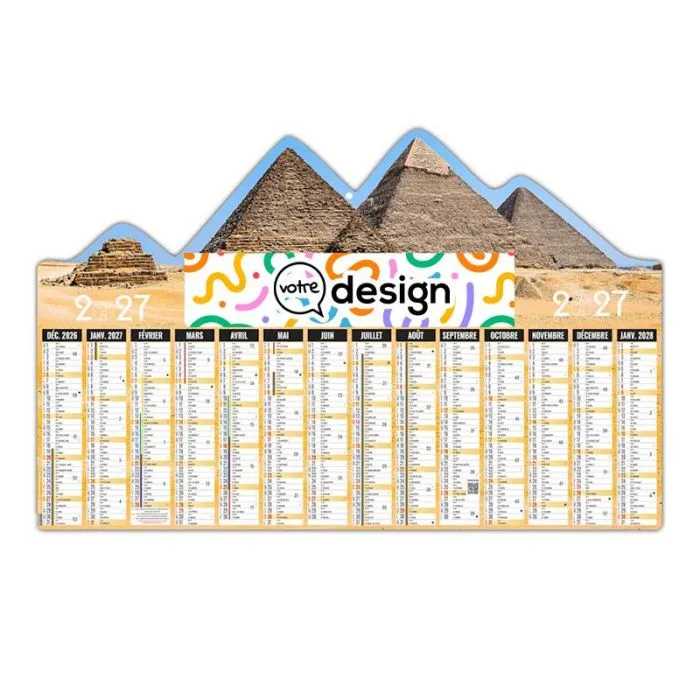Calendrier bancaire découpé personnalisable - Thème pyramides