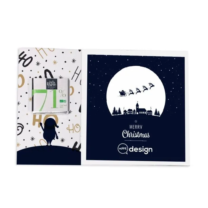 Carte de voeux personnalisé avec carré de chocolat noir 71% BIO ®Le Petit Carré.