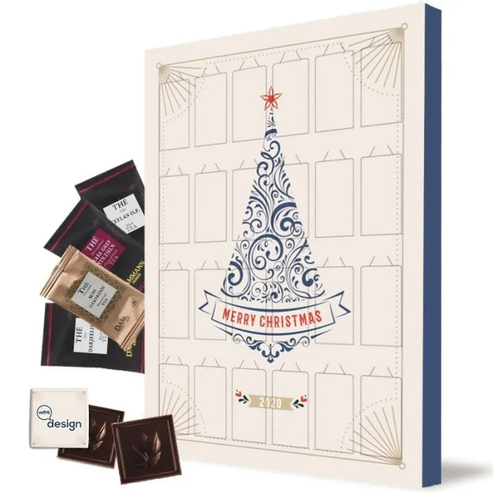 Grand calendrier de l'avent 100% personnalisable - thé Dammann & chocolat noir Bio ®Le Petit Carré