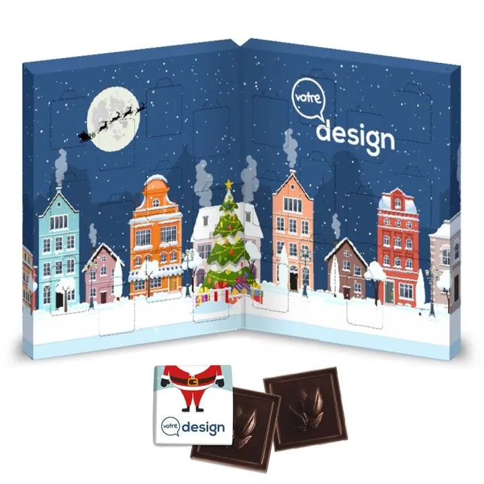 Calendrier de l'Avent avec livret personnalisable aux chocolat noir