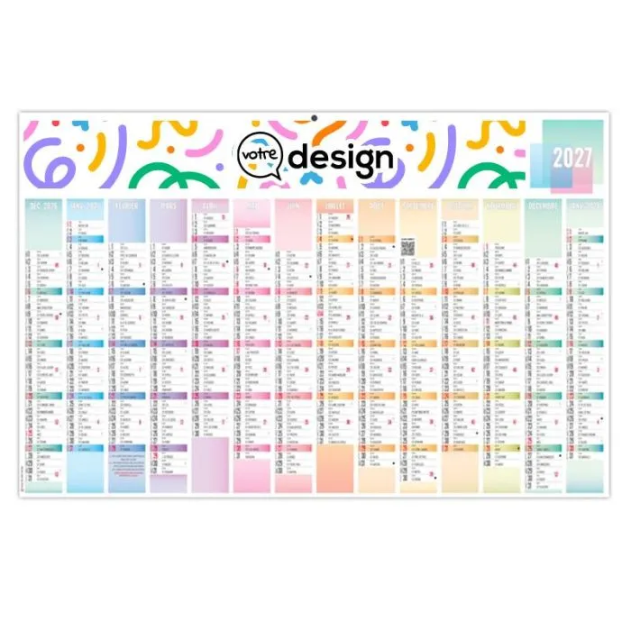 Calendrier 14 mois personnalisable - Couleurs pastel