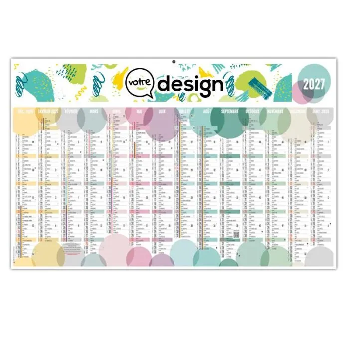 Calendrier 14 mois personnalisable – Dimanches alignés 