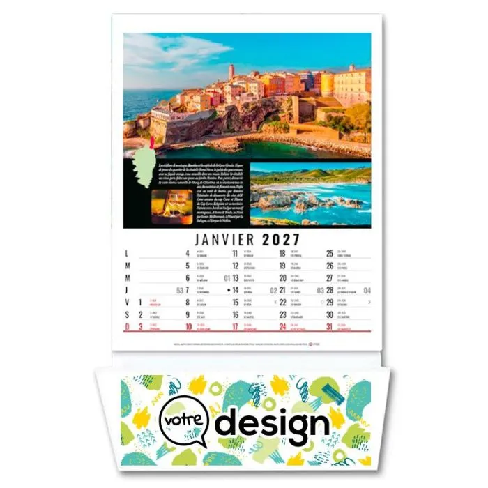 Calendrier personnalisable 12 feuillets avec vide poche - Thème Corse