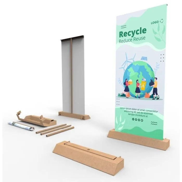 Kakémono roll-up van gerecycled karton, naar wens te personaliseren