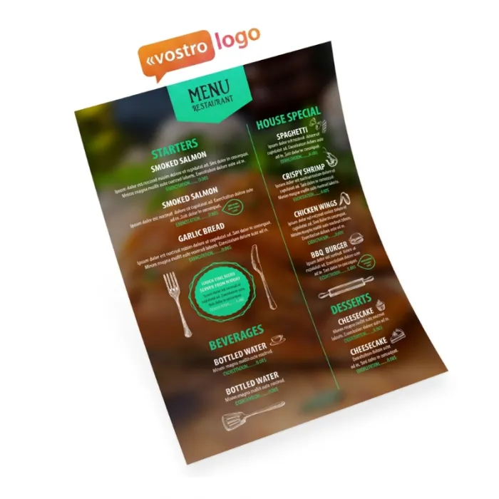 Menu personalizzati in PVC, resistenti, durevoli e facili da pulire