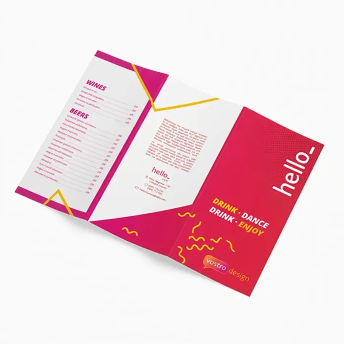 Menu personalizzato a tre ante per ristoranti e bar