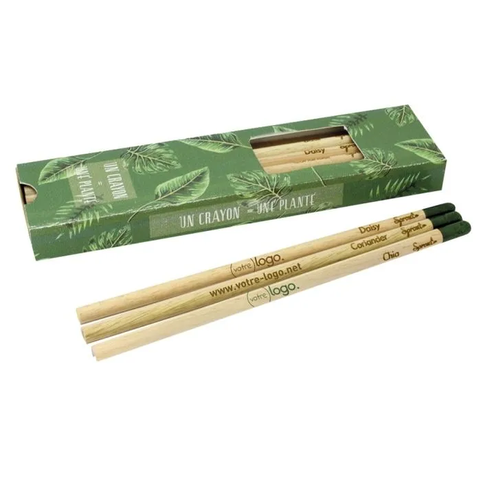 Coffret personnalisé 6 crayons en bois à graines avec mine couleur