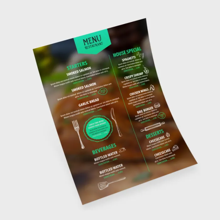 Menus personnalisés PVC résistants durables et faciles à nettoyer
