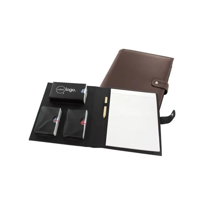 Étui personnalisé avec 3 jeux de carte, bloc de papier et crayon