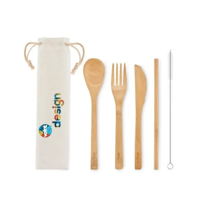 Couverts en bambou personnalisés avec paille - SETSTRAW