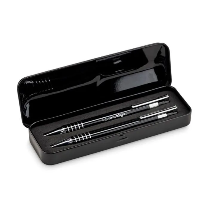 Set stylo bille personnalisé étui métal ALUCOLOR