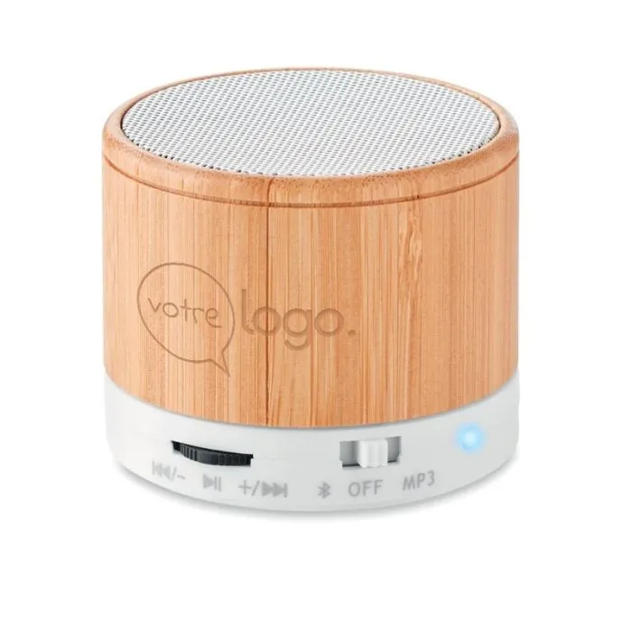 Haut-parleur personnalisé sans fil bambou ROUND BAMBOO