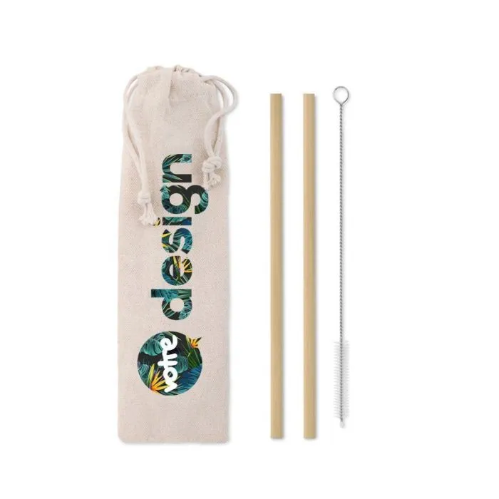Paille publicitaire en bambou avec brosse. NATURAL STRAW
