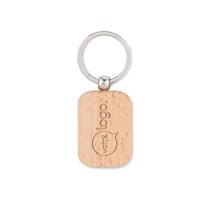 Porte-clés publicitaire rectangulaire en bois POTY WOOD