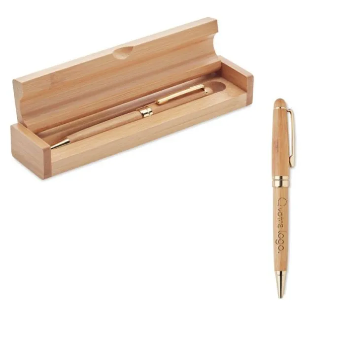 Stylo à bille avec coffret en bambou publicitaire ETNA