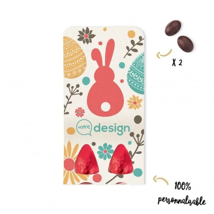 Pochette 100% personnalisable avec 2 oeufs en chocolat ®Le petit carré