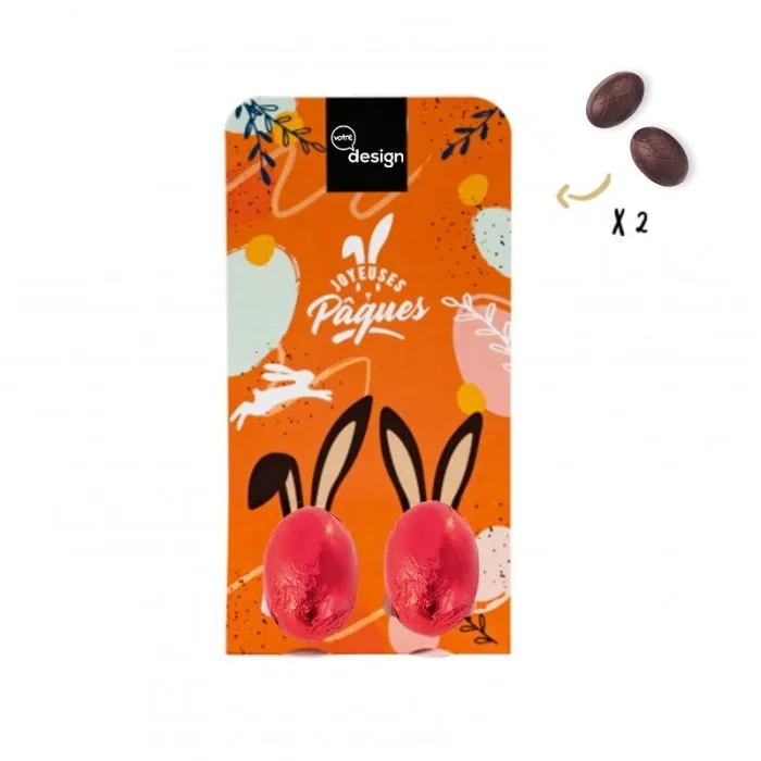 Pochette pré personnalisée avec 2 oeufs en chocolat ®Le petit carré