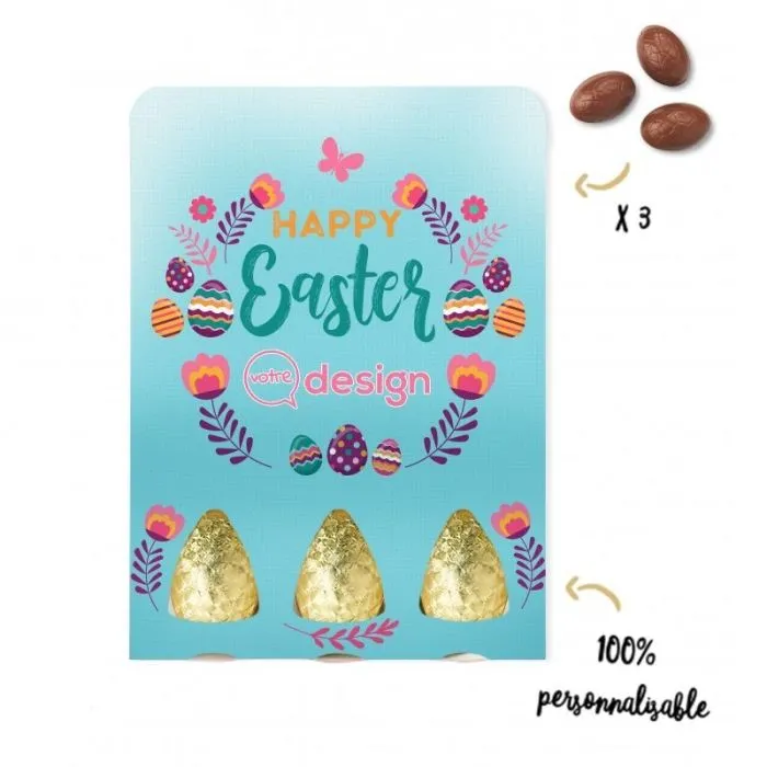 Pochette 100% personnalisable avec 3 oeufs en chocolat ®Le petit carré