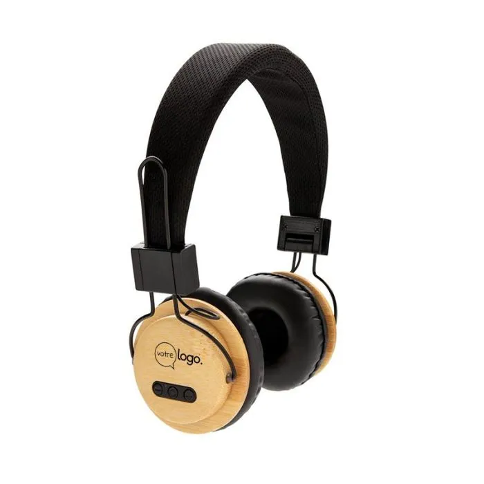 Casque audio personnalisé sans fil en bambou