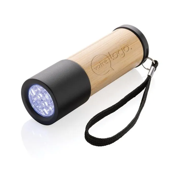 Lampe de poche en bambou publicitaire et plastique recyclé RCS