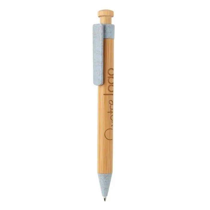 Stylo en bambou publicitaire avec clip en fibre de paille
