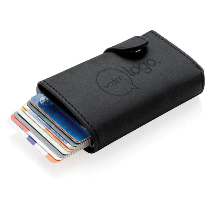Porte-cartes publicitaire anti RFID en aluminium et PU
