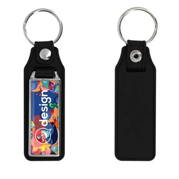 Porte clés publicitaire en faux cuir rectangle - 18x50mm
