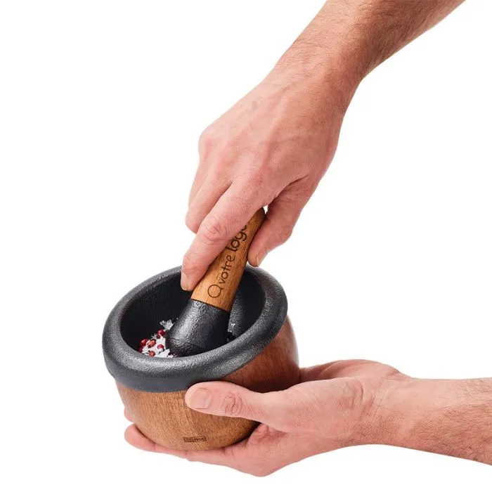 Mortier personnalisable en fonte avec pilon manche bois d'acacia- Crush