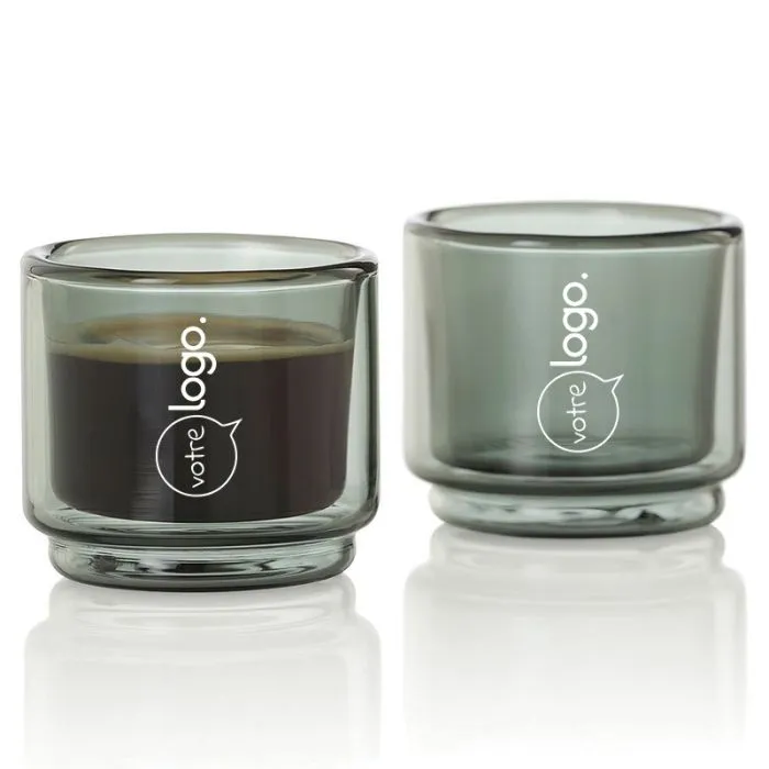 Lot de 2 tasses expresso 45ml personnalisable à double paroi - Impact