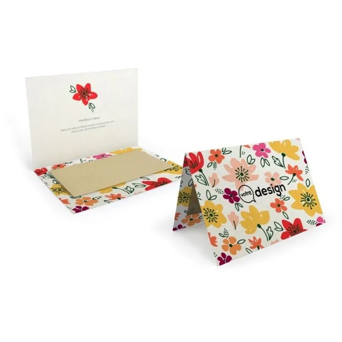 Carte publicitaire en papier végétal avec sachet de graine