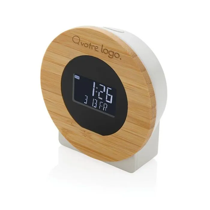 Horloge bureau publicitaire en bambou FSC® et plastique recyclé RCS Utah