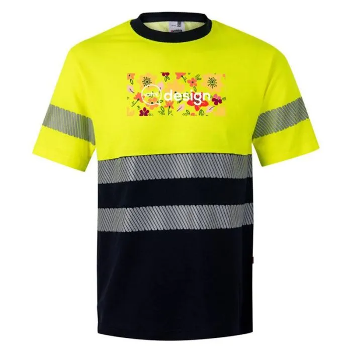 T-shirt personnalisé en piqué bicolore à bandes réfléchissantes segmentées