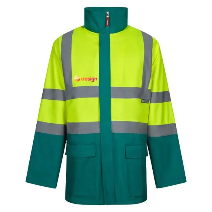Parka personnalisée 4 en 1 bicolore imperméable avec manches amovibles et bandes réfléchissantes