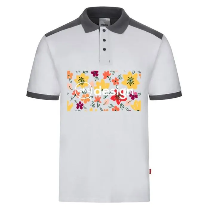 Polo personnalisé en piqué stretch bicolore avec boutons contrastés et manches courtes