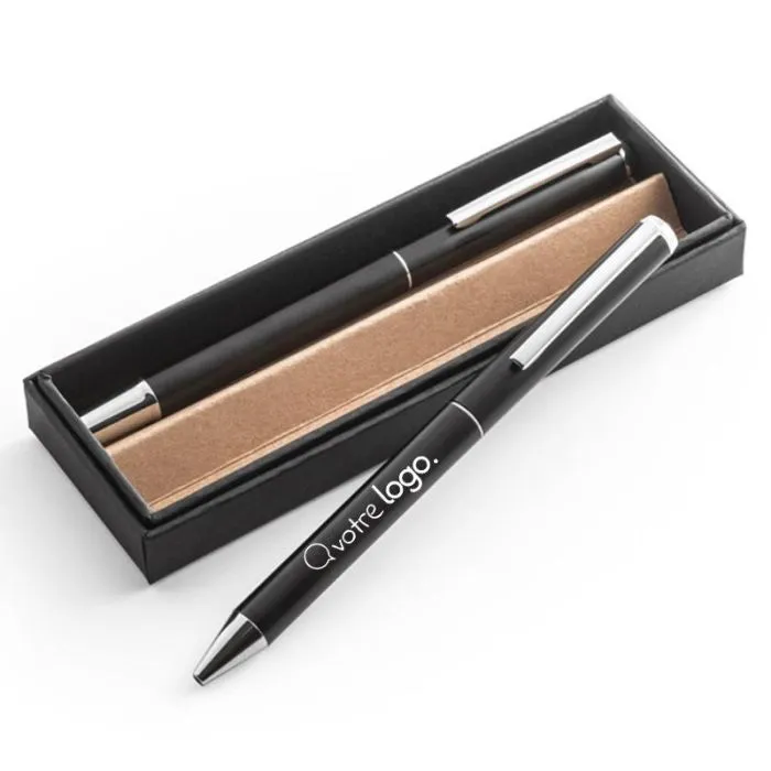 Parure de stylos personnalisée : roller et bille en aluminium