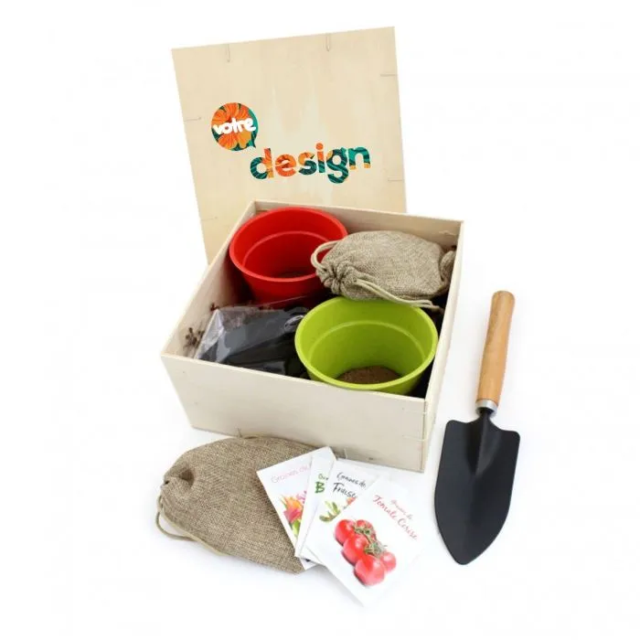 Box jardinage en coffret bois publicitaire