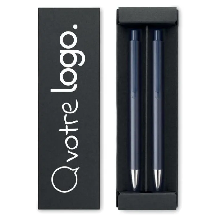 Parure de stylos personnalisée en aluminium recyclé avec boîte papier recyclé