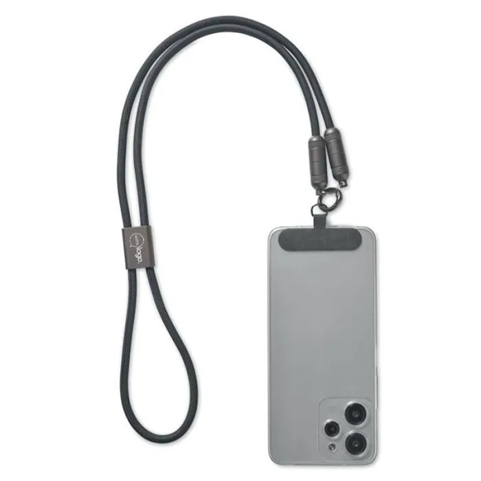 Lanyard câble de charge 60W type-C/type-C personnalisé en RPET avec support pour téléphone -SHAKA