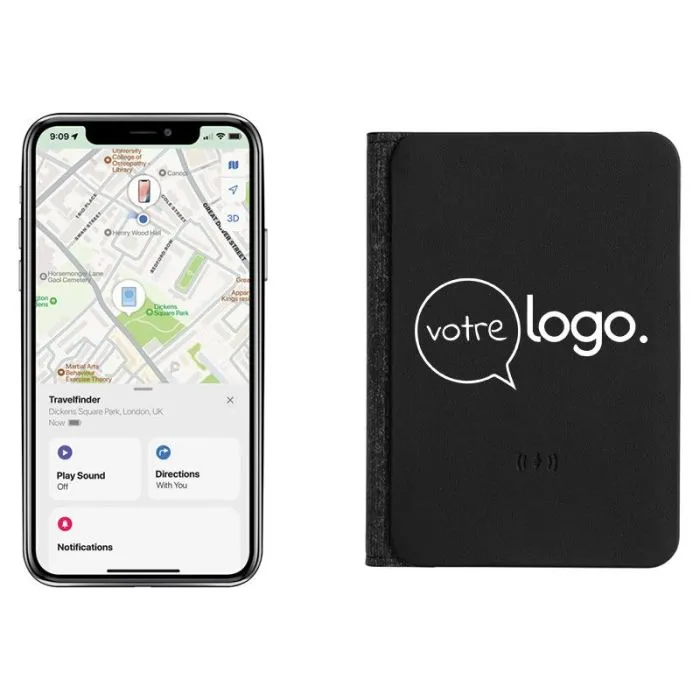 Porte-passeport connecté personnalisé Trackmate en polyester recyclé avec localisation Apple